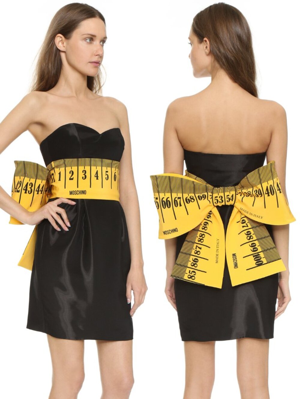New Moschino Couture Strapless Measuring Tape Mini Dress Black Bow US 4 IT 38